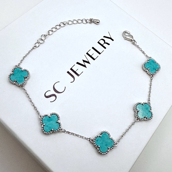 Petite Clover Bracelet Tiffany Color Mother of Pearl Double Sided - Picture 5 of 15